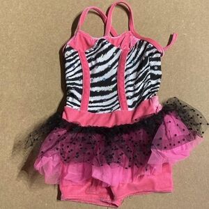 Weissman Zebra Print Dance Gymnastics Leotard Child's Tulle Skirt Tutu Small EUC